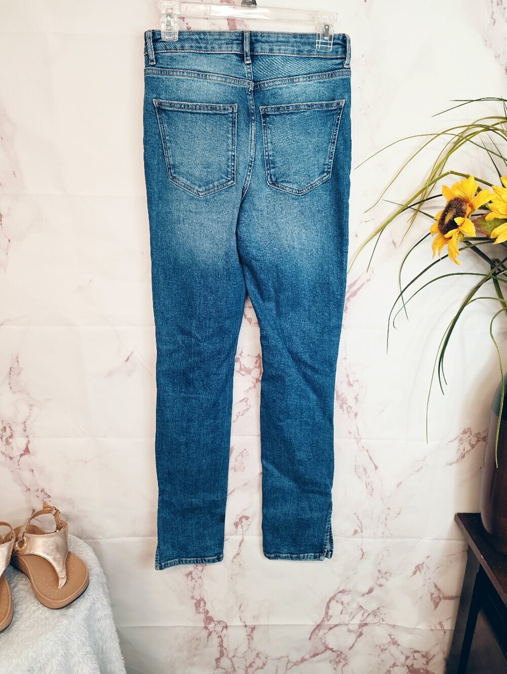 Zara High Rise Split Hem Distressed Skinny Jeans Medium Wash Size 6 - Picture 5 of 7